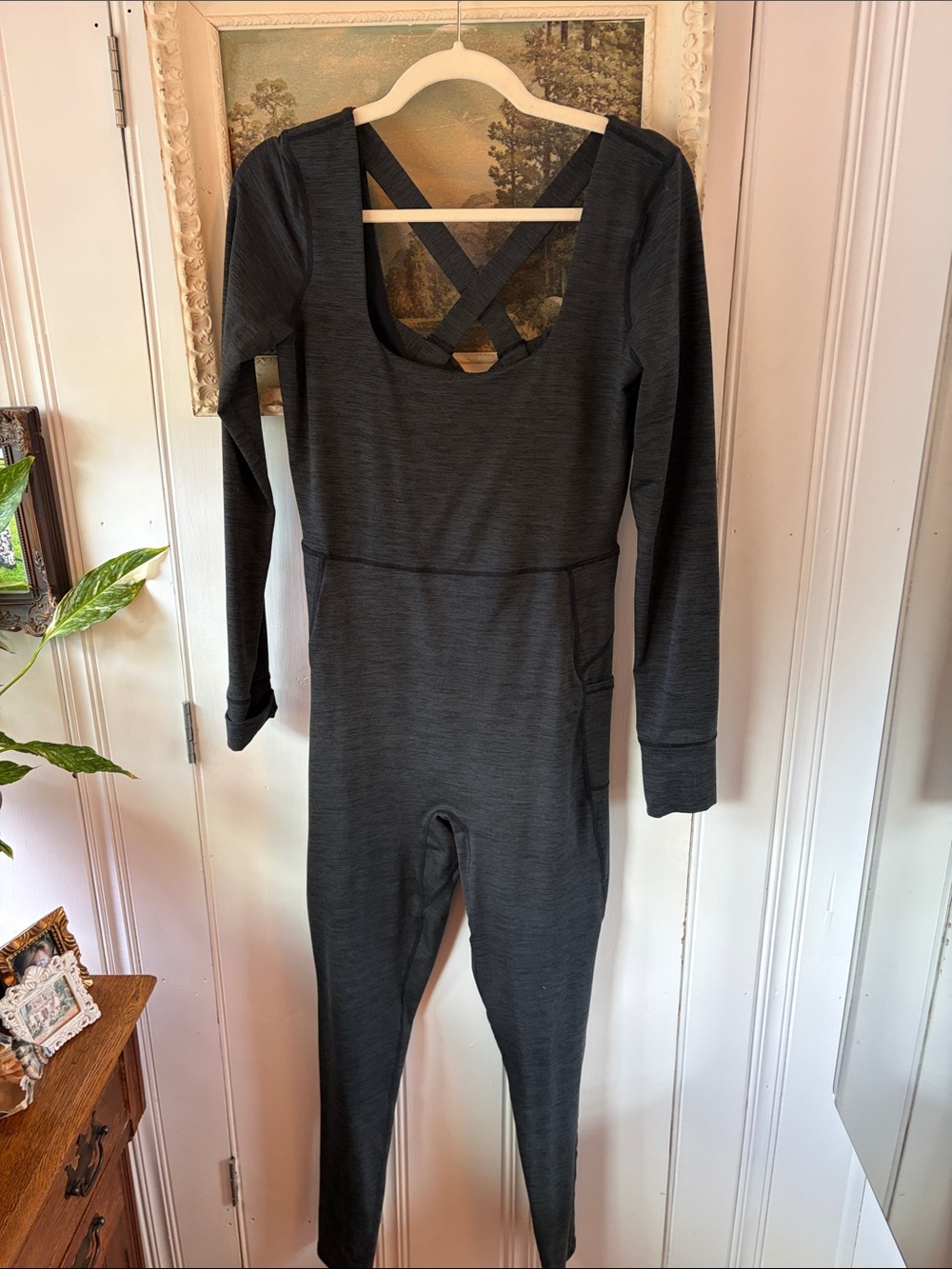 Free People Dark Gray Long-Sleeve Thermal Jumpsuit Romper